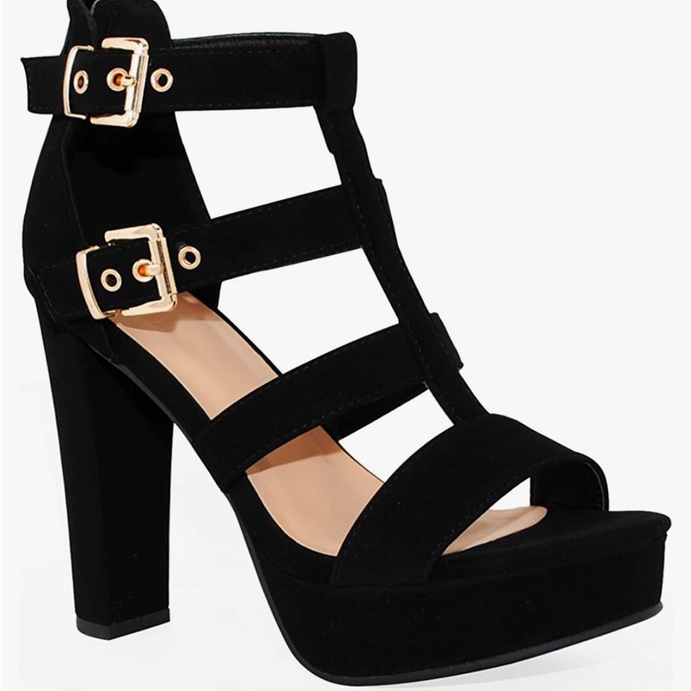 Women's Platform High Heel - Open Toe Sandal Chunky Dress Heel (6, Black)